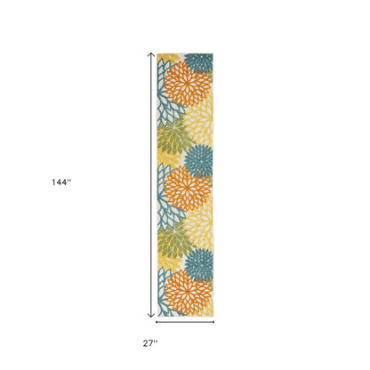 12' Turquoise Indoor Outdoor Runner Rug