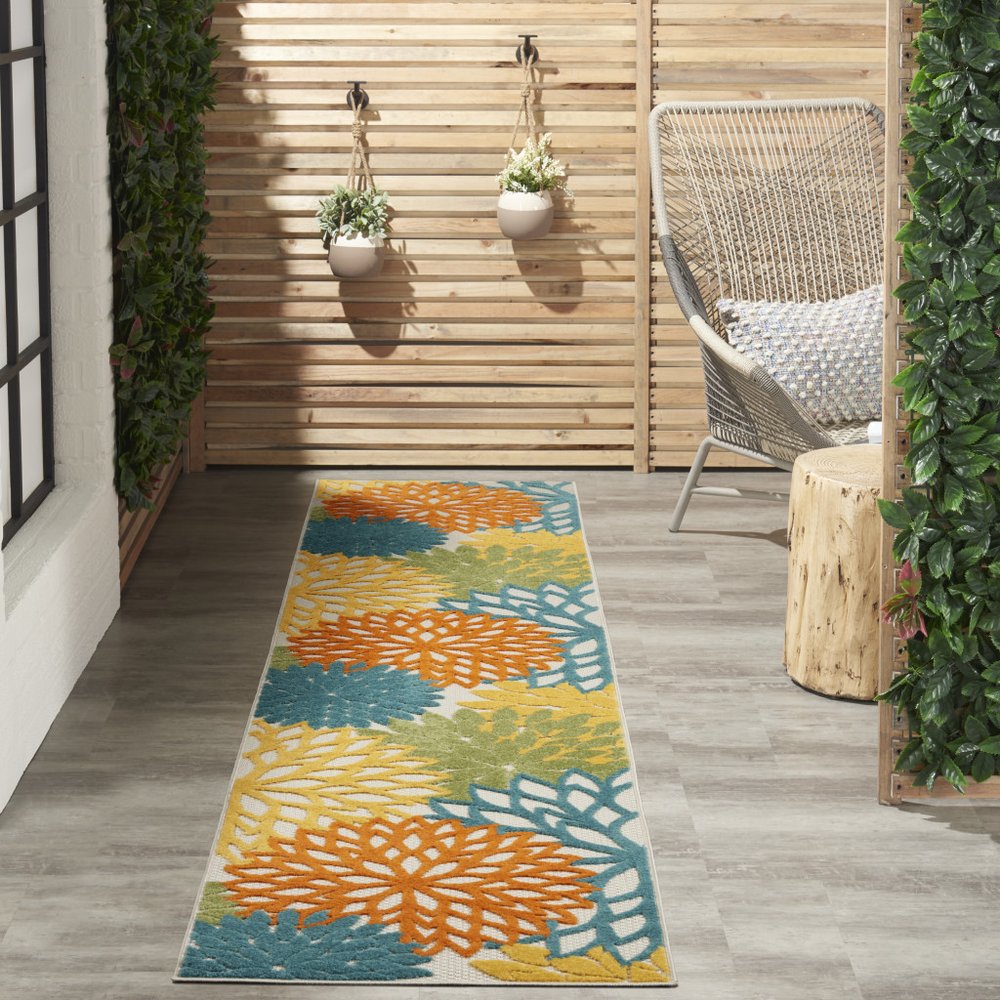 12' Turquoise Indoor Outdoor Runner Rug
