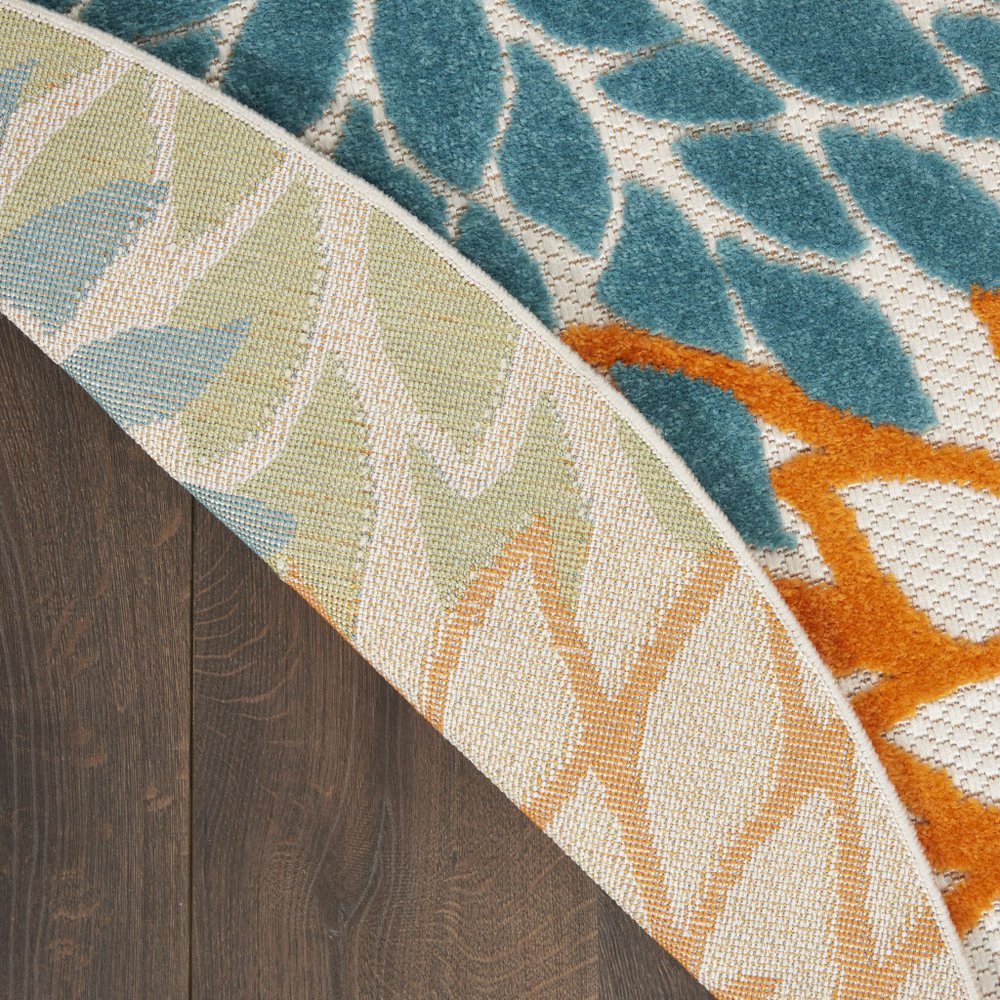 4' Blue And Yellow Round Indoor Outdoor Area Rug