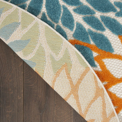 4' Blue And Yellow Round Indoor Outdoor Area Rug