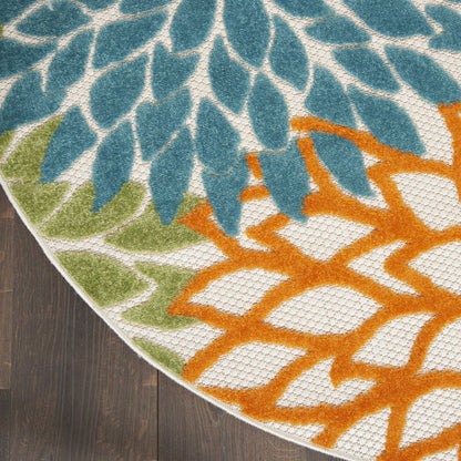 4' Blue And Yellow Round Indoor Outdoor Area Rug