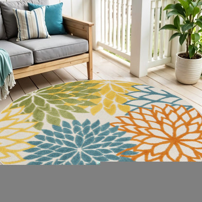 4' Blue And Yellow Round Indoor Outdoor Area Rug