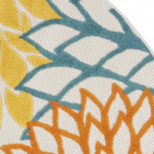 4' Blue And Yellow Round Indoor Outdoor Area Rug