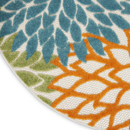 4' Blue And Yellow Round Indoor Outdoor Area Rug