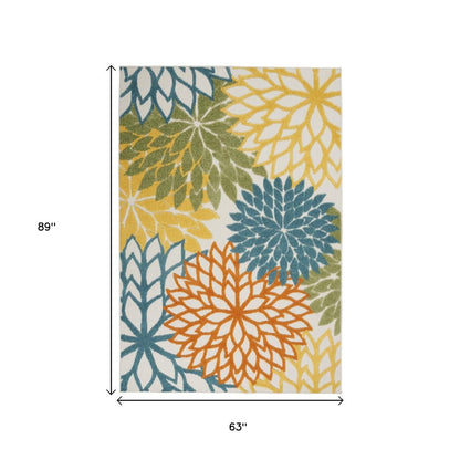5' X 7' Blue And Yellow Indoor Outdoor Area Rug
