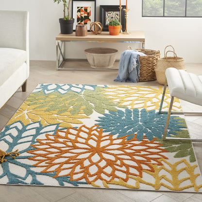 5' X 7' Blue And Yellow Indoor Outdoor Area Rug