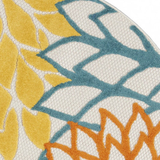 5' X 5' Blue And Yellow Round Indoor Outdoor Area Rug