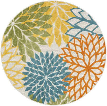 5' X 5' Blue And Yellow Round Indoor Outdoor Area Rug