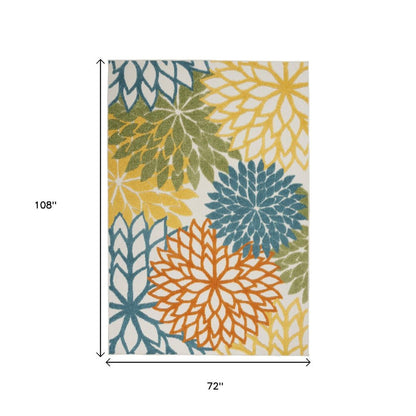 6' X 9' Blue And Yellow Indoor Outdoor Area Rug