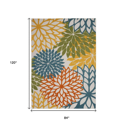 7' X 10' Blue And Yellow Indoor Outdoor Area Rug
