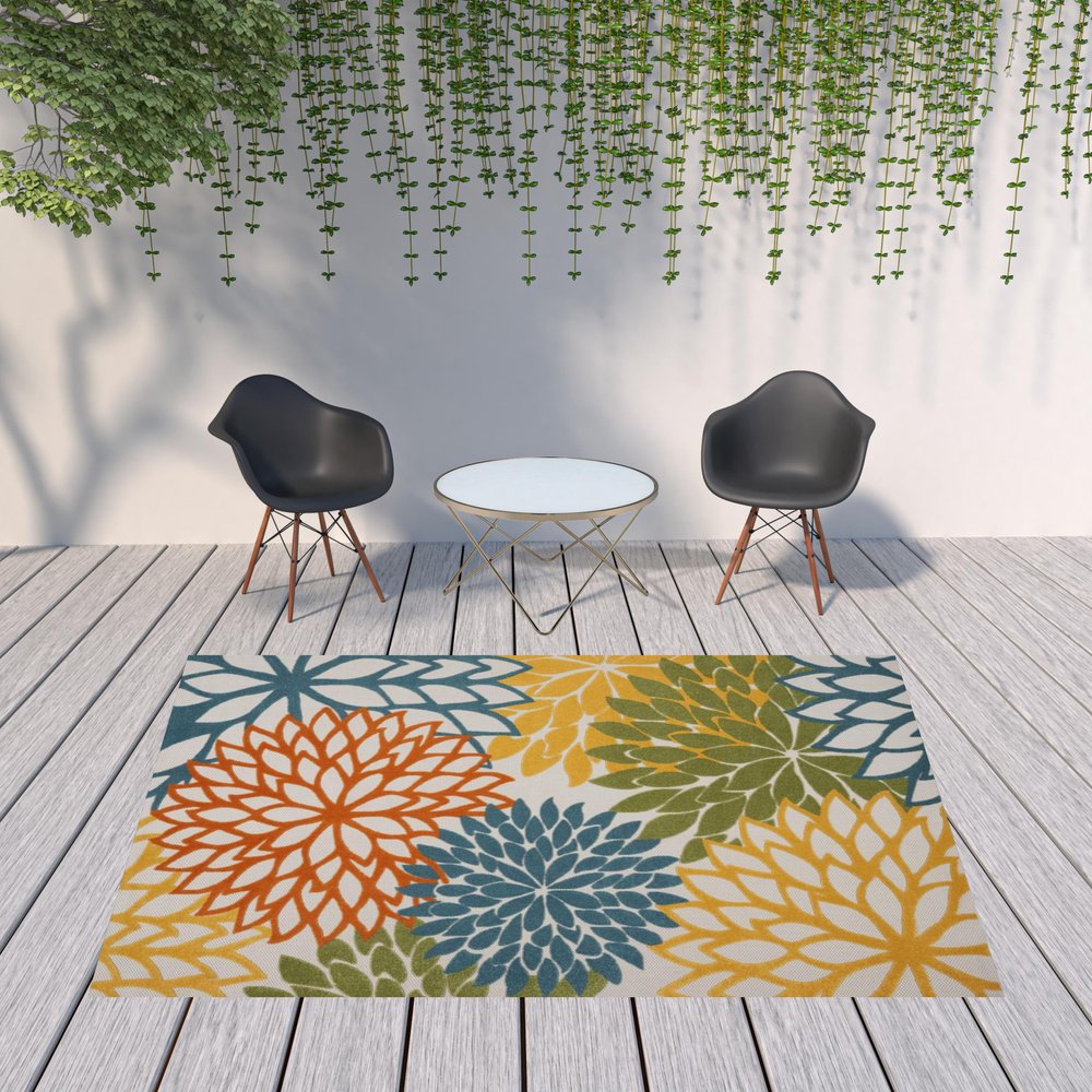 8' X 11' Blue And Yellow Indoor Outdoor Area Rug