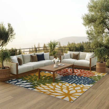 10' X 13' Blue And Yellow Indoor Outdoor Area Rug