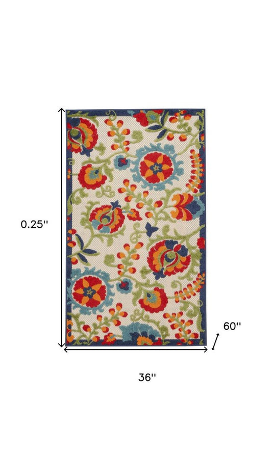 3' X 5' Red And Ivory Indoor Outdoor Area Rug