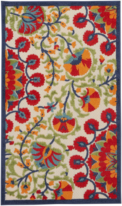 3' X 5' Red And Ivory Indoor Outdoor Area Rug