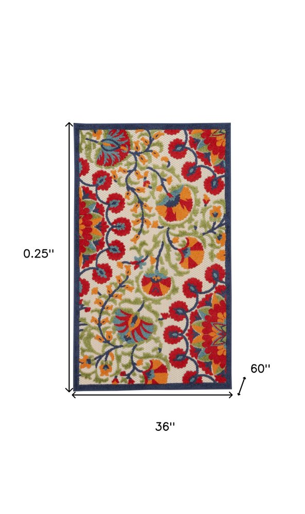 3' X 5' Red And Ivory Indoor Outdoor Area Rug