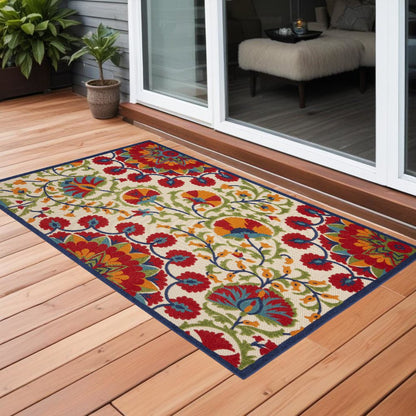 3' X 5' Red And Ivory Indoor Outdoor Area Rug
