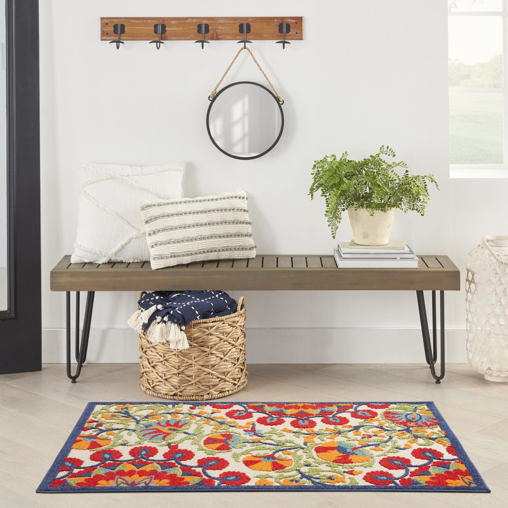 3' X 5' Red And Ivory Indoor Outdoor Area Rug