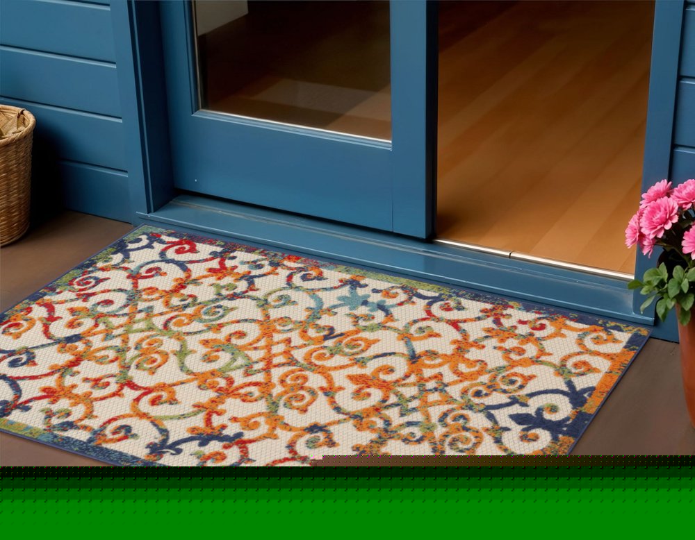 3' X 5' Blue And Orange Indoor Outdoor Area Rug