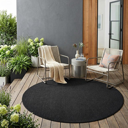 6' X 6' Black Round Indoor Outdoor Area Rug
