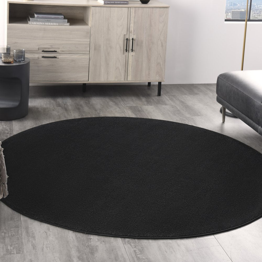 6' X 6' Black Round Indoor Outdoor Area Rug