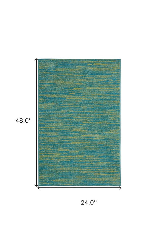 4' Runner Blue And Green Indoor Outdoor Runner Rug