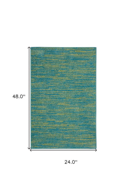 4' Runner Blue And Green Indoor Outdoor Runner Rug