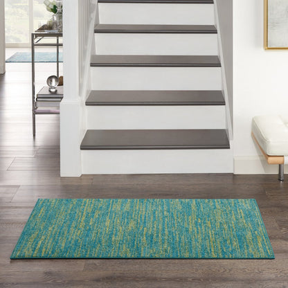 4' Runner Blue And Green Indoor Outdoor Runner Rug