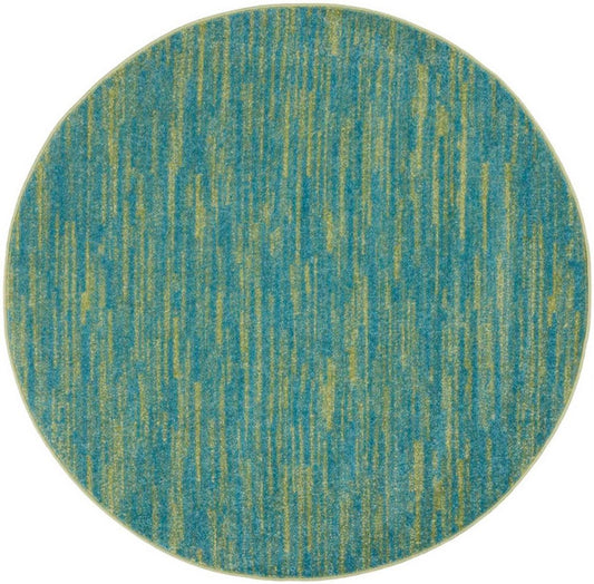 4' Blue And Green Round Indoor Outdoor Area Rug