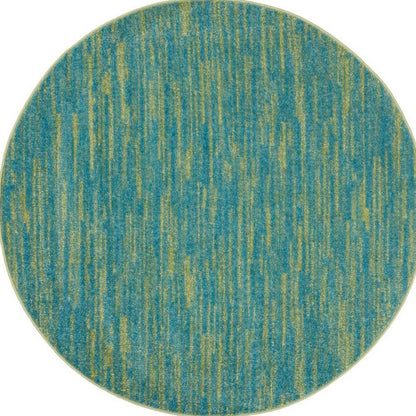4' Blue And Green Round Indoor Outdoor Area Rug