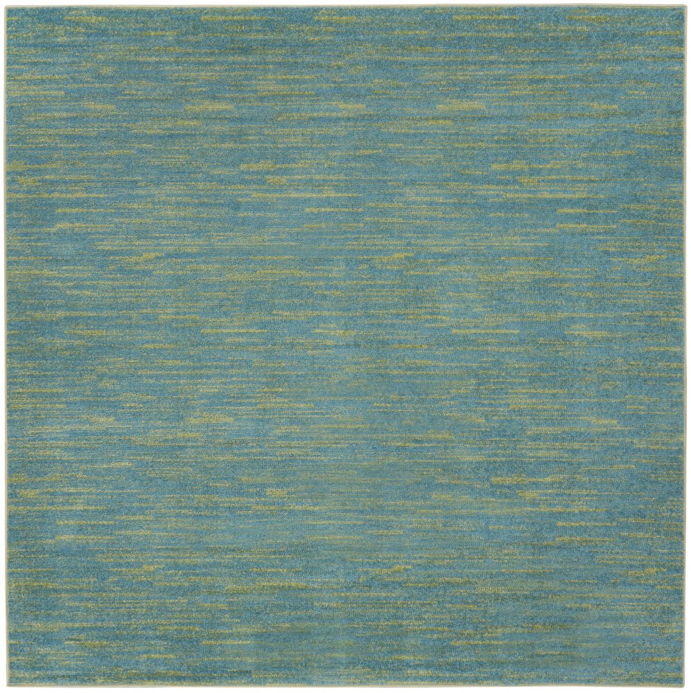 5' X 5' Blue And Green Square Indoor Outdoor Area Rug