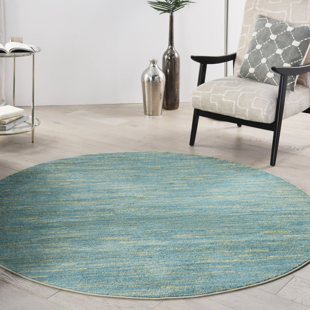 6' X 6' Blue And Green Round Indoor Outdoor Area Rug