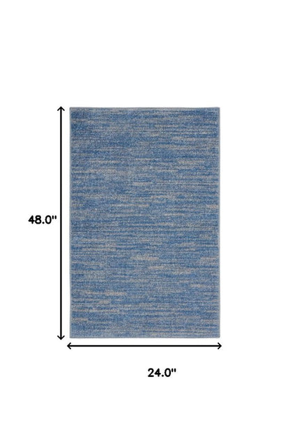 4' Runner Blue And Gray Indoor Outdoor Runner Rug