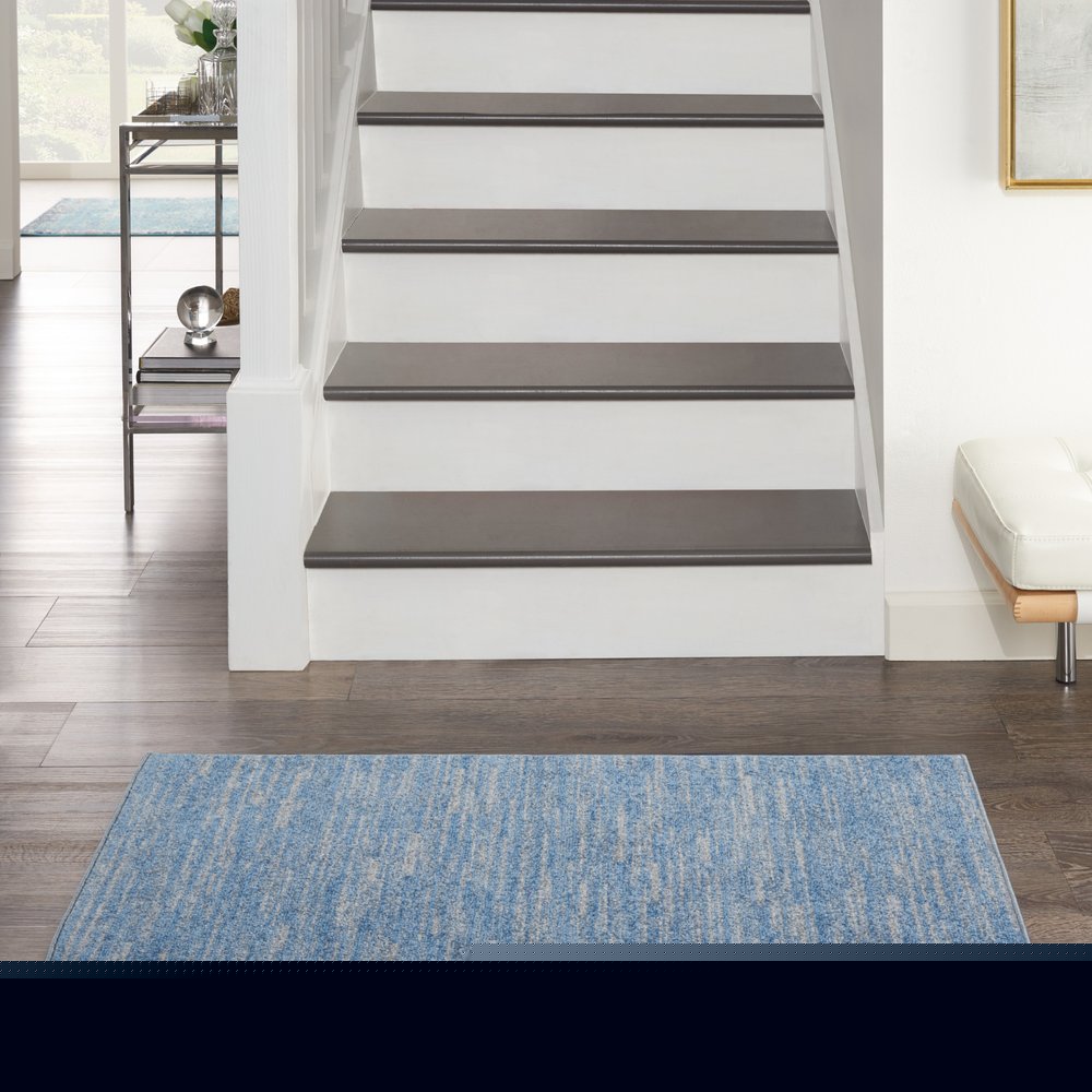 4' Runner Blue And Gray Indoor Outdoor Runner Rug