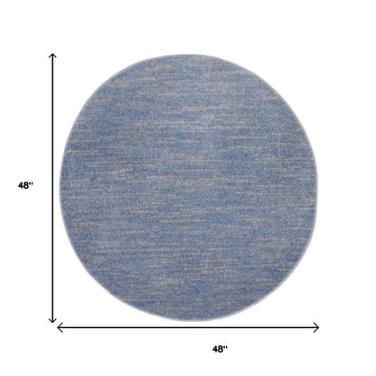 4' Blue And Gray Round Indoor Outdoor Area Rug