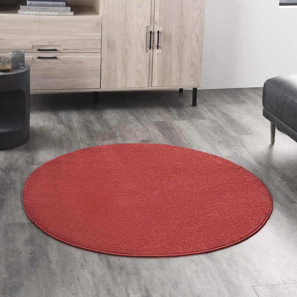 4' Brick Red Round Indoor Outdoor Area Rug