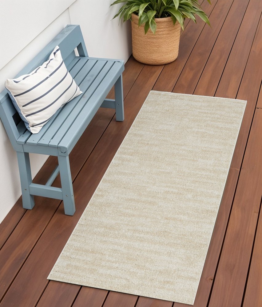 4' Runner Beige And Ivory Indoor Outdoor Runner Rug