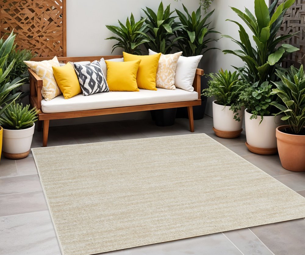 5' X 5' Beige And Ivory Square Indoor Outdoor Area Rug