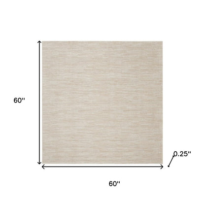 5' X 5' Beige And Ivory Square Indoor Outdoor Area Rug