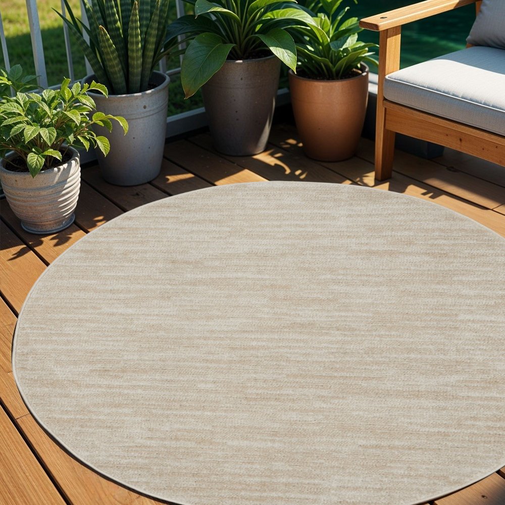 6' X 6' Beige And Ivory Round Indoor Outdoor Area Rug