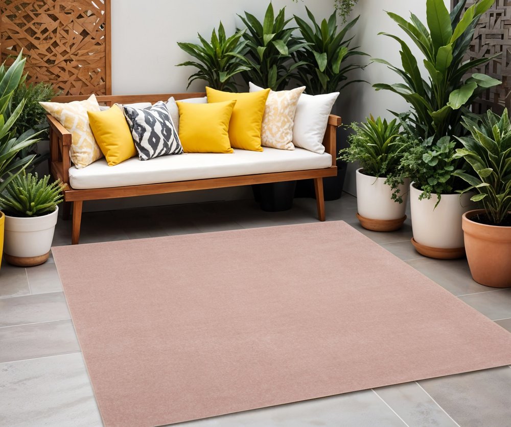 5' X 5' Pink Square Indoor Outdoor Area Rug