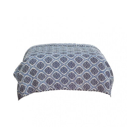 Blue And Ivory Damask Queen Quilt