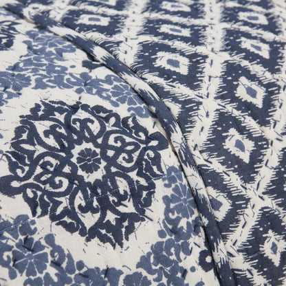 Blue And Ivory Damask Queen Quilt