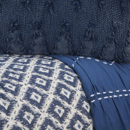 Blue And Ivory Damask Queen Quilt