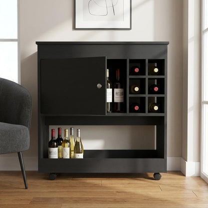 Black Rolling Bar Cart With Wine Storage