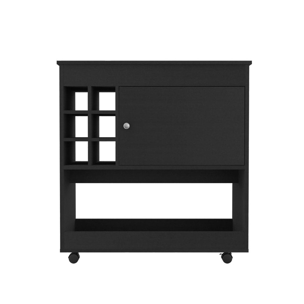Black Rolling Bar Cart With Wine Storage