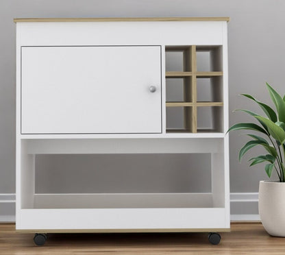 Brown and White Rolling Bar Cart With Wine Storage