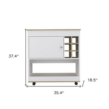Brown and White Rolling Bar Cart With Wine Storage
