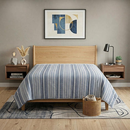 Blue And White Striped King Quilt