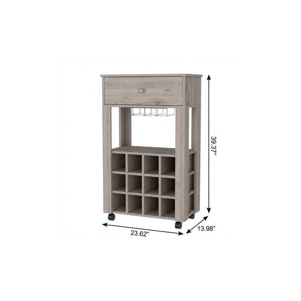 Light Gray Rolling Bar Cart With Wine Storage