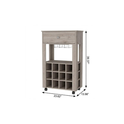 Light Gray Rolling Bar Cart With Wine Storage